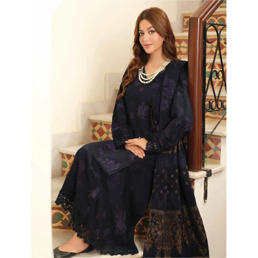 TEHZEEB BY RIAZ ARTS , 3 PIECE SUIT , BLUE , JACQUARD , TL 339, side look