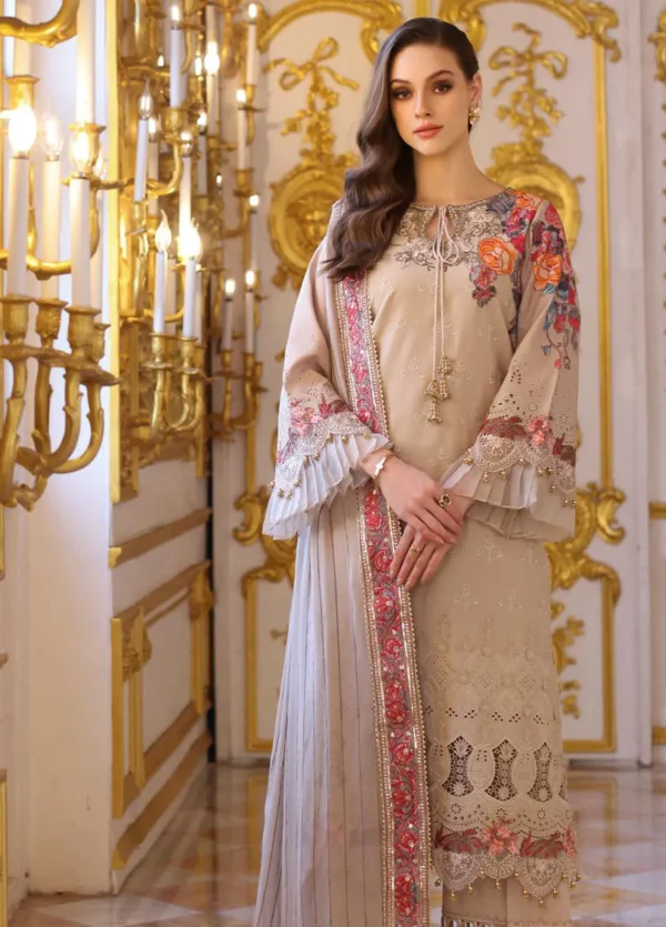 Charizma Tabeer Unstitched Eid Edition 2025 CT5-01 UK Beige Embroidered Lawn Suit with Chiffon Dupatta