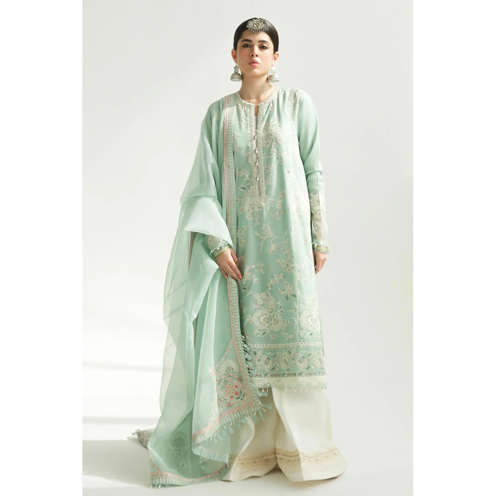 zara shahjahan, 3 piece suit, unstitched, jacquard, Amira 5b, front view