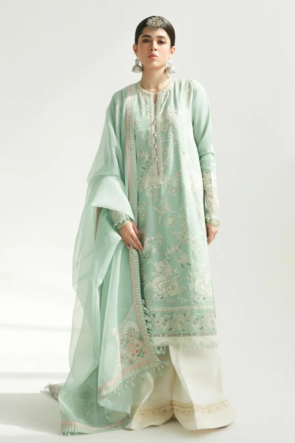 zara shahjahan, 3 piece suit, unstitched, jacquard, Amira 5b, front view