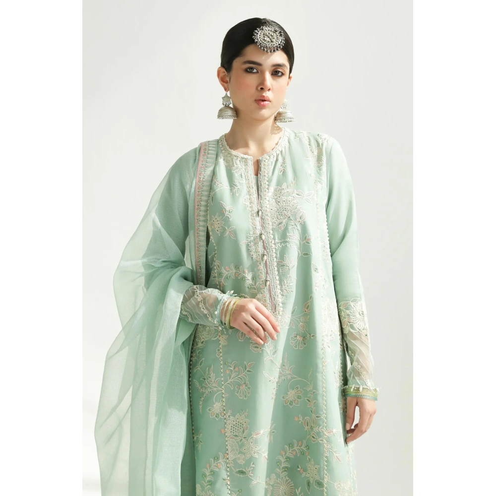 zara shahjahan, 3 piece suit, unstitched, jacquard, Amira 5b, front neckline