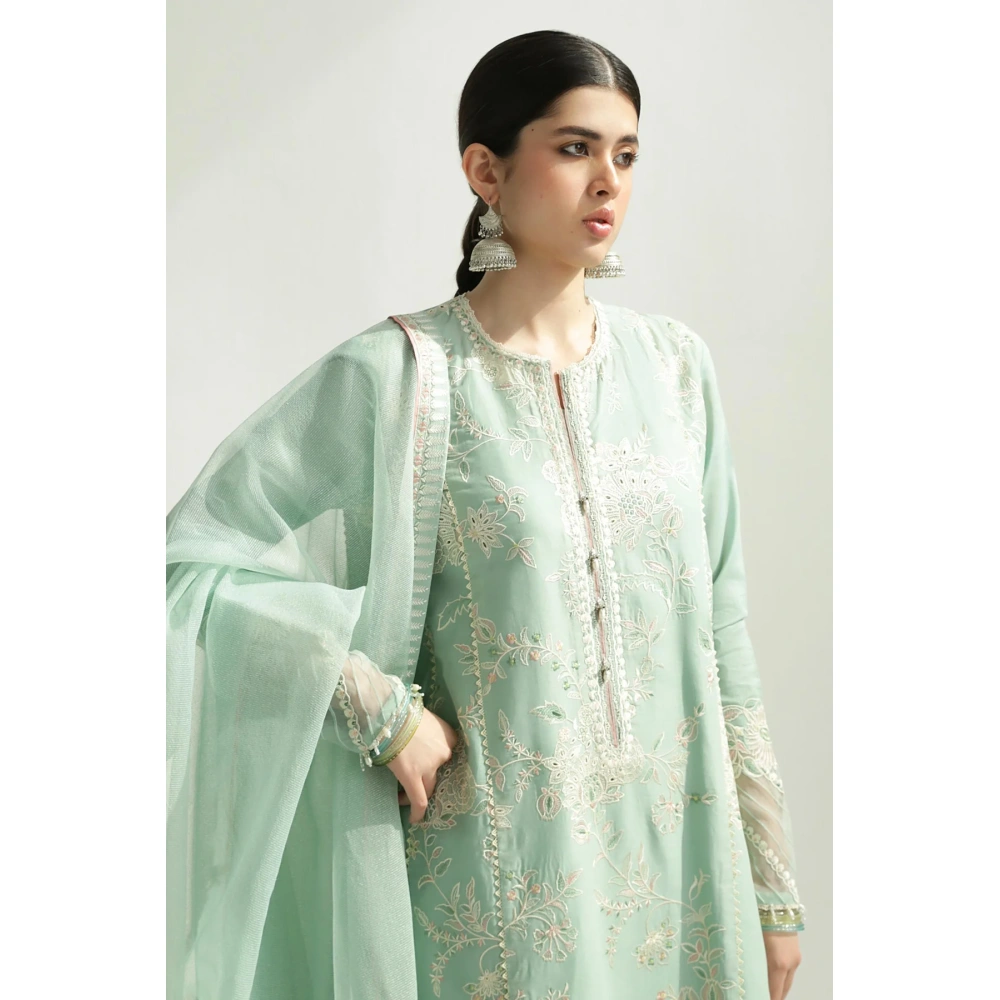 zara shahjahan, 3 piece suit, unstitched, jacquard, Amira 5b, side