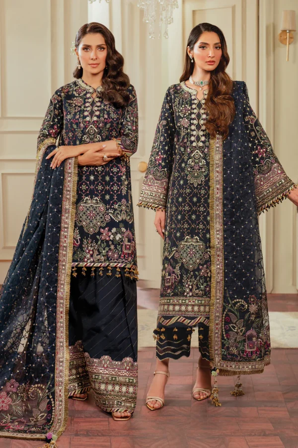 Baroque Chantelle 24 Vol 2 CH13-07 UK Embroidered Unstitched Suit, front and back