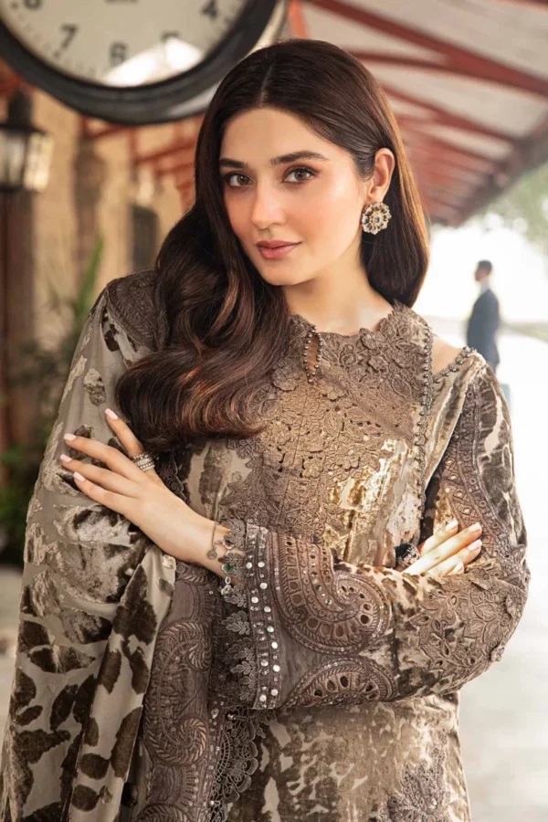 Maria B luxury lawn designer dress with intricate embroidery and modern cuts in the UK
