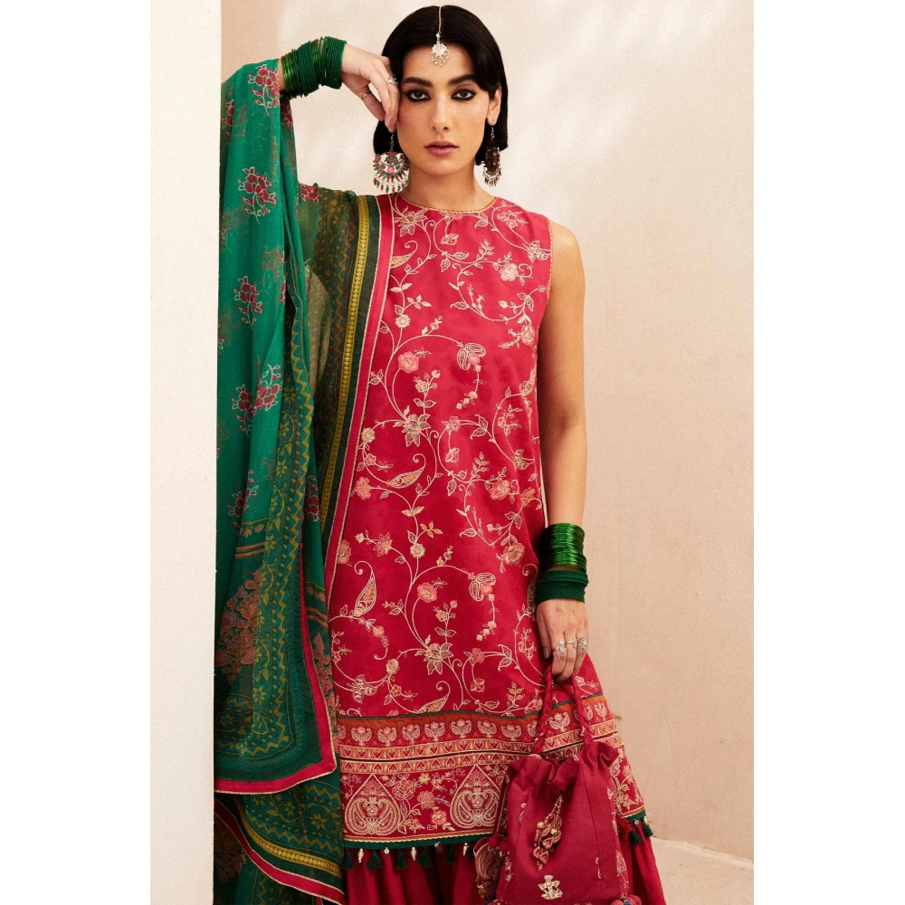 zara shahjahan, unstiched, 3 piece suit, jacquard, korina 3b, side view