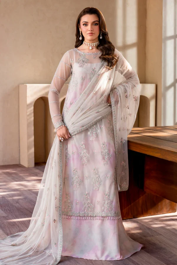 IRIS by Zarif ZRI-01 UK Sequins Embroidered Unstitched Suit, front, baby pink