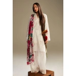 Zara shahjahan , satori lawn 25’ , 3 PIECE SUIT , unstitched, lawn , white color , kaori-1a, front