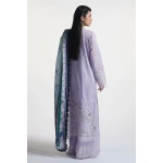 Zara shahjahan , satori lawn 25’ , 3 PIECE SUIT , unstitched, lawn , SOFT LAVENDER & NAVY, purple color , umi-3b, back