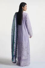 Zara shahjahan , satori lawn 25’ , 3 PIECE SUIT , unstitched, lawn , SOFT LAVENDER & NAVY, purple color , umi-3b, back