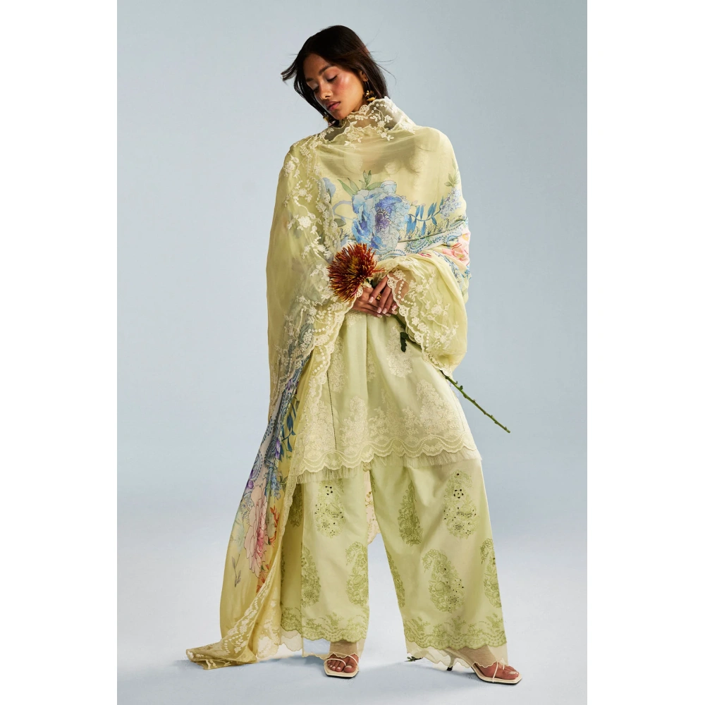 Zara shahjahan , satori lawn 25’ , 3 PIECE SUIT , unstitched, lawn , DAWN YELLOW color , RAI-6A, front