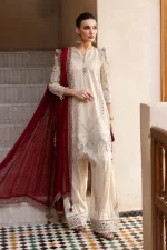 Maria b, luxe lawn 25’ , 3 PIECE SUIT , unstitched, lawn , beige color , D-2511-b, FRONT