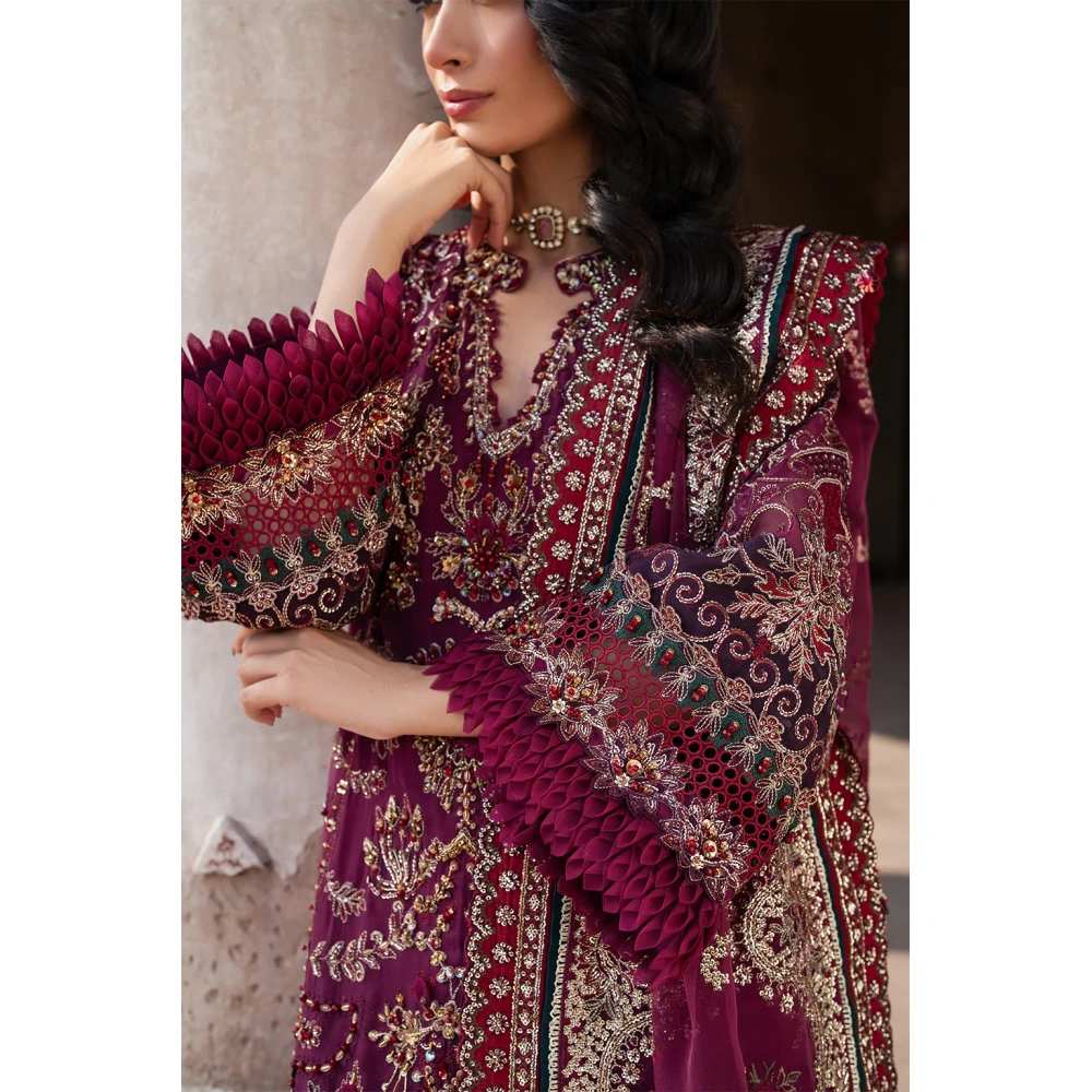 Iznik, luxury chiffon, 25’ , 3 PIECE SUIT , unstitched, chiffon , PINK, ILC-04, SLEEVES