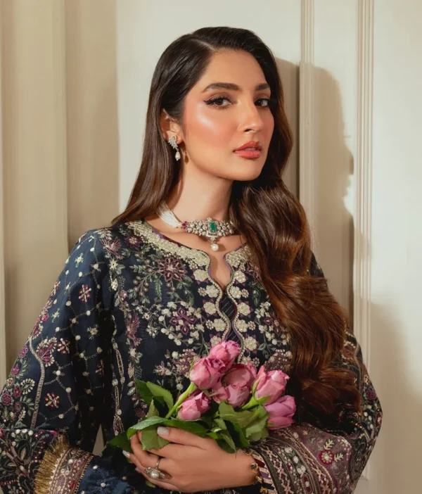 Baroque Pakistani designer dress in premium chiffon fabric with elegant embroidery