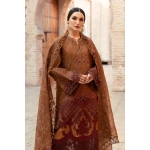 Maria b, luxe lawn 25’ , 3 PIECE SUIT , unstitched, lawn , rust color , D-2501-b, FRONT shirt