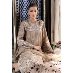 Maria b, luxe lawn 25’ , 3 PIECE SUIT , unstitched, lawn , coffee color , D-2502-a, FRONT neck