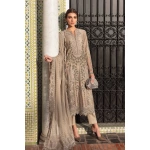 Maria b, luxe lawn 25’ , 3 PIECE SUIT , unstitched, lawn , coffee color , D-2503-a, FRONT