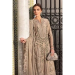Maria b, luxe lawn 25’ , 3 PIECE SUIT , unstitched, lawn , coffee color , D-2503-a, FRONT, neck