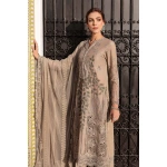 Maria b, luxe lawn 25’ , 3 PIECE SUIT , unstitched, lawn , coffee color , D-2503-a, FRONT, neck & dupatta