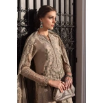 Maria b, luxe lawn 25’ , 3 PIECE SUIT , unstitched, lawn , coffee color , D-2503-a, FRONT shirt