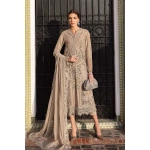 Maria b, luxe lawn 25’ , 3 PIECE SUIT , unstitched, lawn , coffee color , D-2503-a, FRONT style