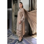 Maria b, luxe lawn 25’ , 3 PIECE SUIT , unstitched, lawn , coffee color , D-2503-a, side stye
