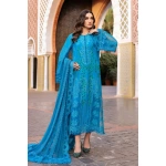 Maria b, luxe lawn 25’ , 3 PIECE SUIT , unstitched, lawn , ferozi, light blue , D-2503-b, FRONT full look