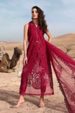 Maria b, luxury chiffon, 2025 collection , 3 PIECE SUIT , unstitched, lawn , red , d-2504-a, FRONT