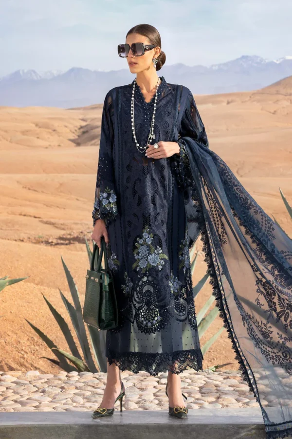 Maria b, luxury chiffon, 2025 collection , 3 PIECE SUIT , unstitched, lawn , navy blue , d-2504-b, FRONT