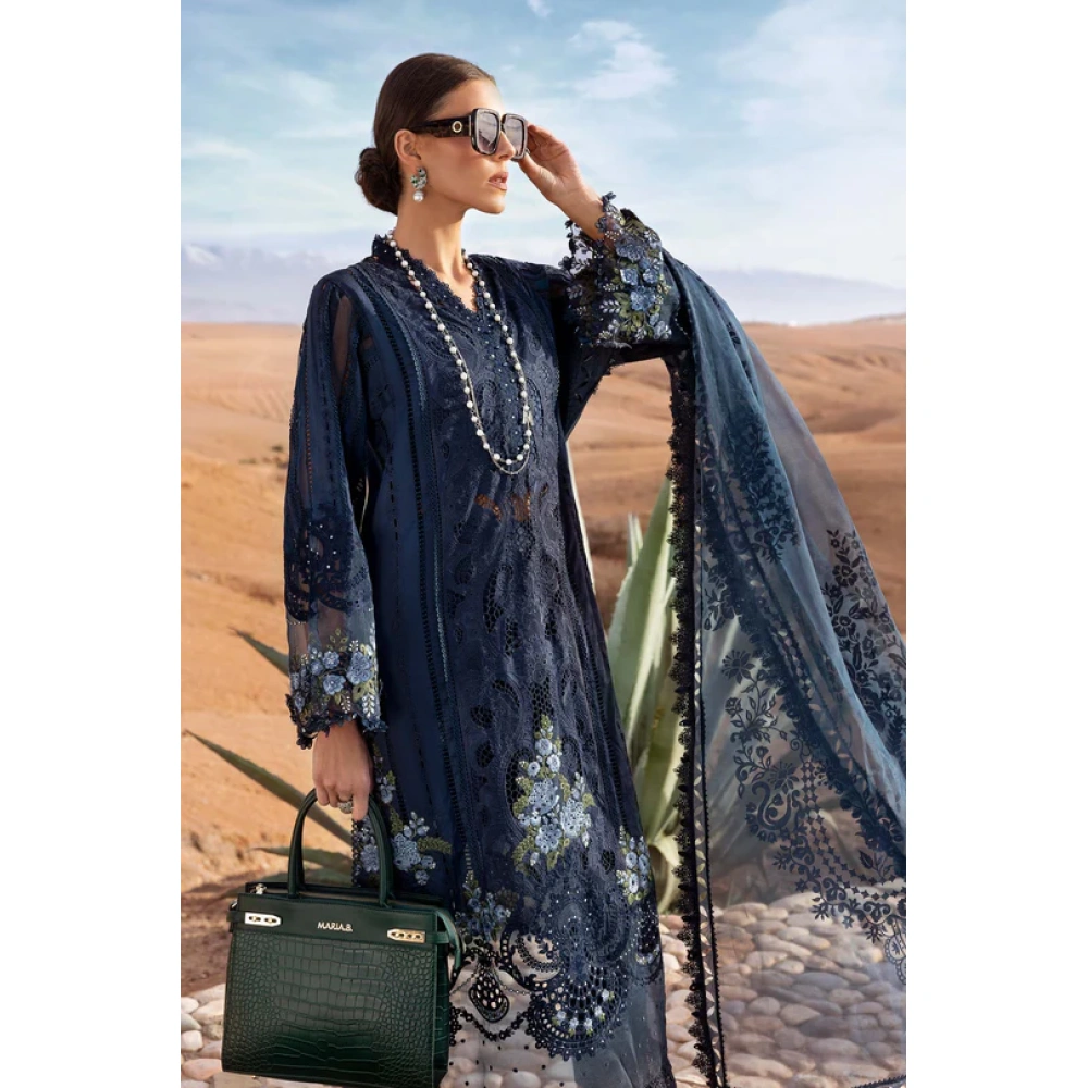 Maria b, luxury chiffon, 2025 collection , 3 PIECE SUIT , unstitched, lawn , navy blue , d-2504-b, FRONT, shirt daman