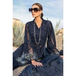 Maria b, luxury chiffon, 2025 collection , 3 PIECE SUIT , unstitched, lawn , navy blue , d-2504-b, FRONT,neck