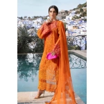 Maria b, luxe lawn 25’ , 3 PIECE SUIT , unstitched, lawn , orange color , D-2505-b, FRONT