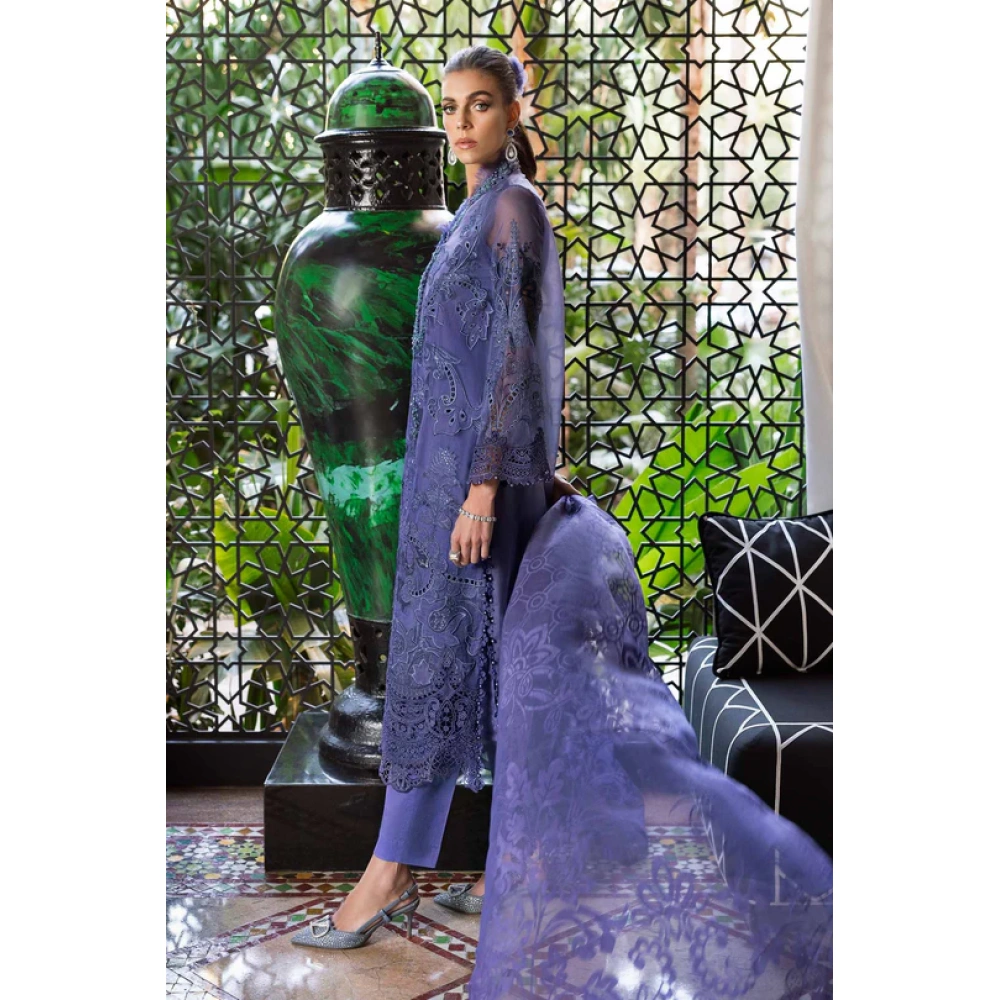 Maria b, luxe lawn 25’ , 3 PIECE SUIT , unstitched, lawn , violet color , D-2506-b, side look