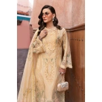 Maria b, luxe lawn 25’ , 3 PIECE SUIT , unstitched, lawn , yellow color , D-2509-a, FRONT shirt