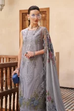 Maria b, luxe lawn 25’ , 3 PIECE SUIT , unstitched, lawn , ice blue color , D-2509-b, shirt