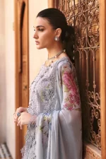 Maria b, luxe lawn 25’ , 3 PIECE SUIT , unstitched, lawn , ice blue color , D-2509-b, dupatta