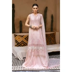 Maria b, luxe lawn 25’ , 3 PIECE SUIT , unstitched, lawn , powder pink color , D-2511-a, FRONT