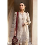 Maria b, luxe lawn 25’ , 3 PIECE SUIT , unstitched, lawn , beige color , D-2511-b, FRONT shirt