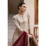 Maria b, luxe lawn 25’ , 3 PIECE SUIT , unstitched, lawn , beige color , D-2511-b, shirt