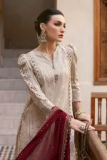 Maria b, luxe lawn 25’ , 3 PIECE SUIT , unstitched, lawn , beige color , D-2511-b, shirt