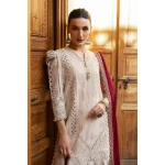 Maria b, luxe lawn 25’ , 3 PIECE SUIT , unstitched, lawn , beige color , D-2511-b, FRONT shirt neck