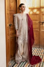 Maria b, luxe lawn 25’ , 3 PIECE SUIT , unstitched, lawn , beige color , D-2511-b, shirt trouser dupatta