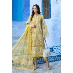Maria b, luxe lawn 25’ , 3 PIECE SUIT , unstitched, lawn , lime yellow color , D-2512-a, FRONT