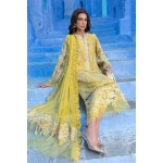 Maria b, luxe lawn 25’ , 3 PIECE SUIT , unstitched, lawn , lime yellow color , D-2512-a, FRONT shirt and dupatta