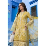 Maria b, luxe lawn 25’ , 3 PIECE SUIT , unstitched, lawn , lime yellow color , D-2512-a, FRONT neck