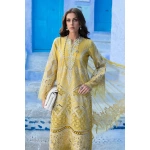 Maria b, luxe lawn 25’ , 3 PIECE SUIT , unstitched, lawn , lime yellow color , D-2512-a, FRONT top