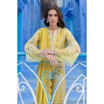 Maria b, luxe lawn 25’ , 3 PIECE SUIT , unstitched, lawn , lime yellow color , D-2512-a, shirt