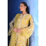 Maria b, luxe lawn 25’ , 3 PIECE SUIT , unstitched, lawn , lime yellow color , D-2512-a, shirt neck style