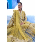Maria b, luxe lawn 25’ , 3 PIECE SUIT , unstitched, lawn , lime yellow color , D-2512-a, dupatta