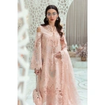 Maria b, luxe lawn 25’ , 3 PIECE SUIT , unstitched, lawn , peach color , D-2513-a, FRONT shirt