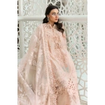 Maria b, luxe lawn 25’ , 3 PIECE SUIT , unstitched, lawn , peach color , D-2513-a, FRONT shirt and dupatta